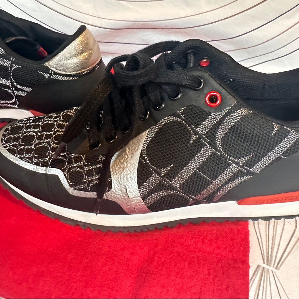 Carolina Herrera Women's Black, red, silver Canvas Lace Up Sneakers Shoes Size 8
